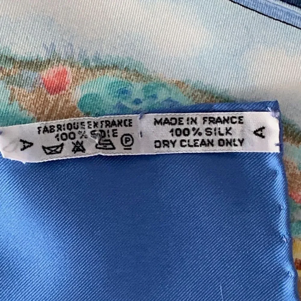 Herme's Claude Monet Giverny Garden Blue Pink Silk Scarf 35" square 1989 NIB - Picture 9 of 16